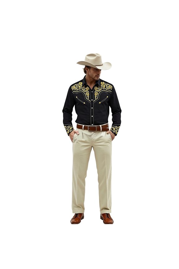 Outdoor Top for Men Rugged Western Cowboy Print Distressed Style Beach Vacation Clothes for Men,Black,M