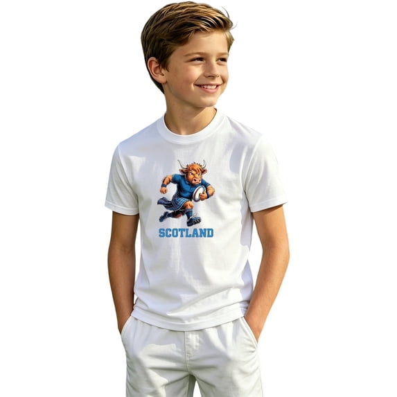 Outdoor Tops for Little Boy Scotland Print Short Sleeve Sporty Graphic Kids Summer Clothes Size 7-8T