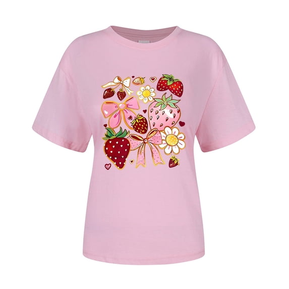 Outdoor Tops for Women Fashion Round Neck Short Sleeved Letter Print Womens Athletic Tops,Pink,S