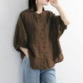 thumbnail image 1 of Outdoor Tops for Women Solid Color Button Long Sleeve Womens Athletic Tops,Coffee,One Size, 1 of 4