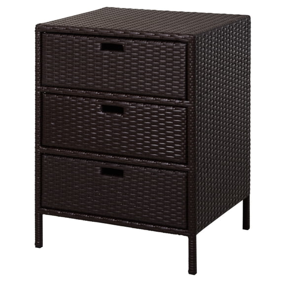 Outdoor Towel Cabinet with 3 Drawers, Freestanding Pool Storage Organizer, Weather-Resistant PE Rattan Towel Rack for Poolside, Patio, and Backyard Use