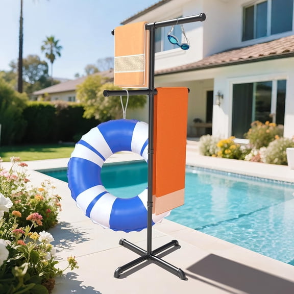 Outdoor Towel Rack for Pool, 59 Inch Pool Towel Holder with 4 Bars, Poolside Towel Racks for Outdoor, Towel Drying Rack for Pool Area Outside, Bathroom, Spa, Hot Tub