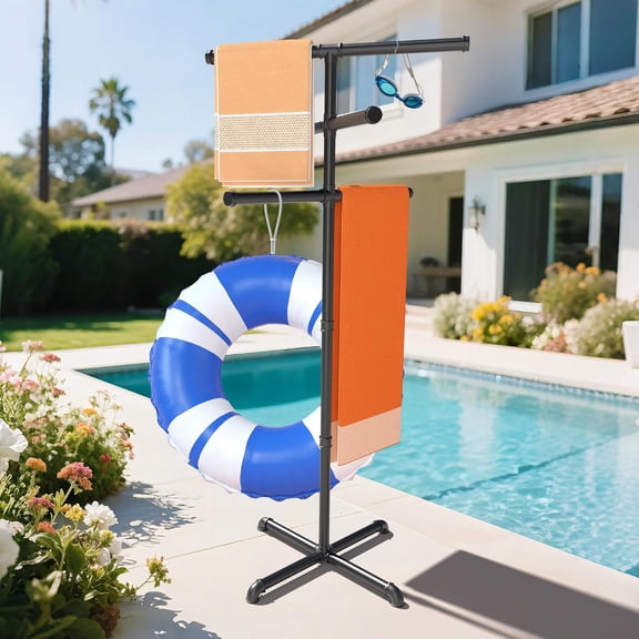 Outdoor Towel Rack for Pool, 59 Inch Pool Towel Holder with 6 Bars, Poolside Towel Racks for Outdoor, Towel Drying Rack for Pool Area Outside, Bathroom, Spa, Hot Tub