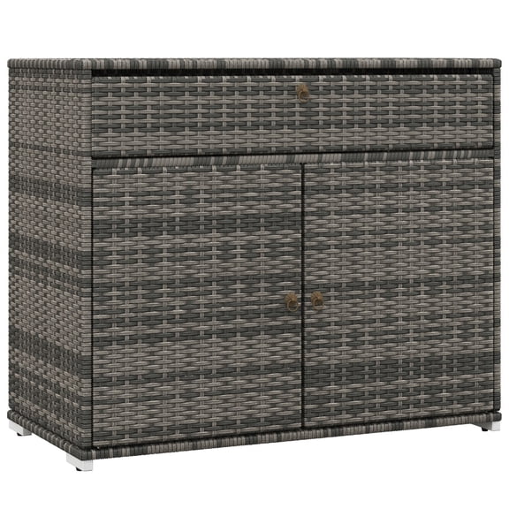 Outdoor Towel Rack & Pool Toy Cabinet, Freestanding PE Rattan Wicker Storage with Drawer for Hot Tub, Spa, Deck, Gray 39.3x19.8x33 Inches