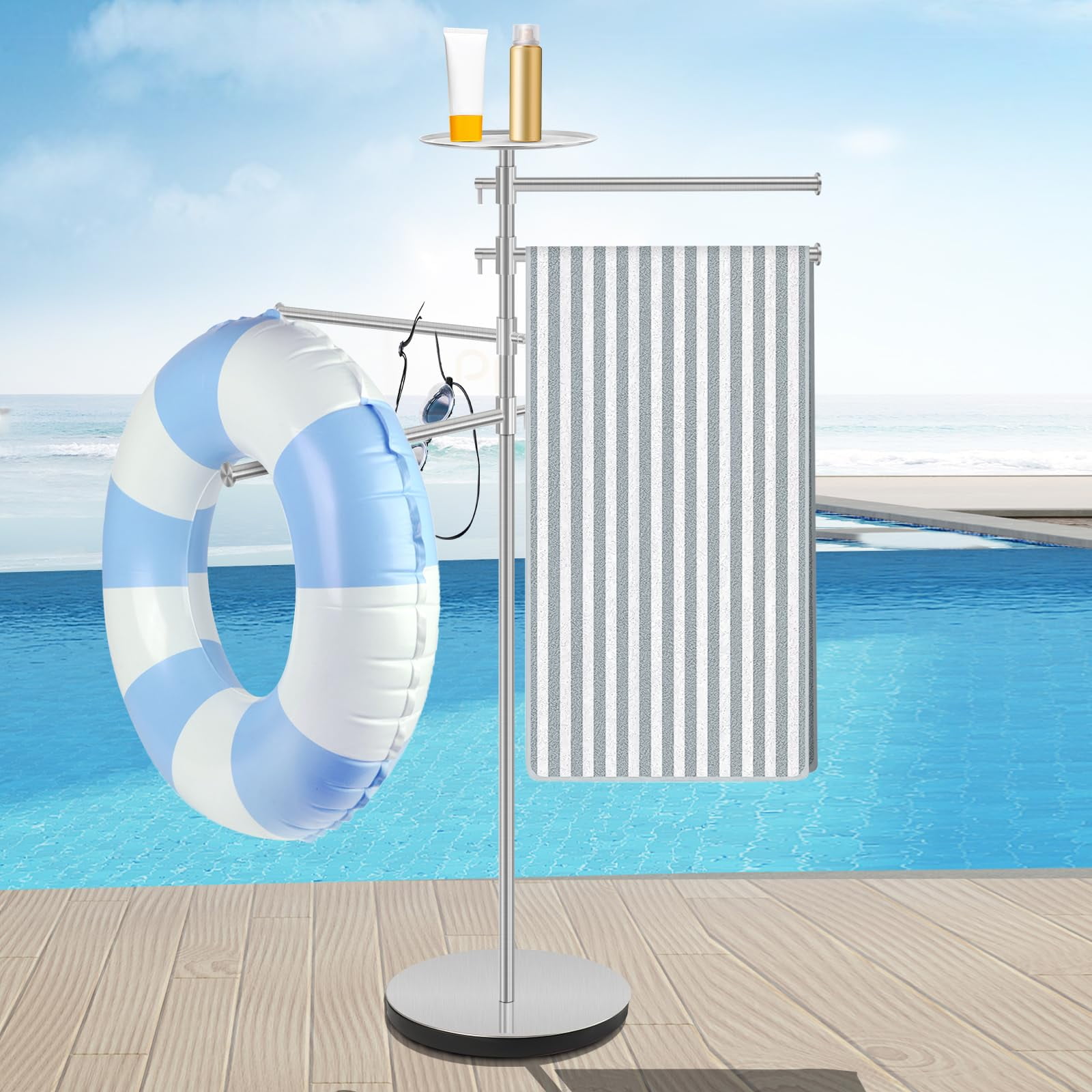 Outdoor Towel Rack with Weighted Base, Stainless Steel Pool Towel Rack ...