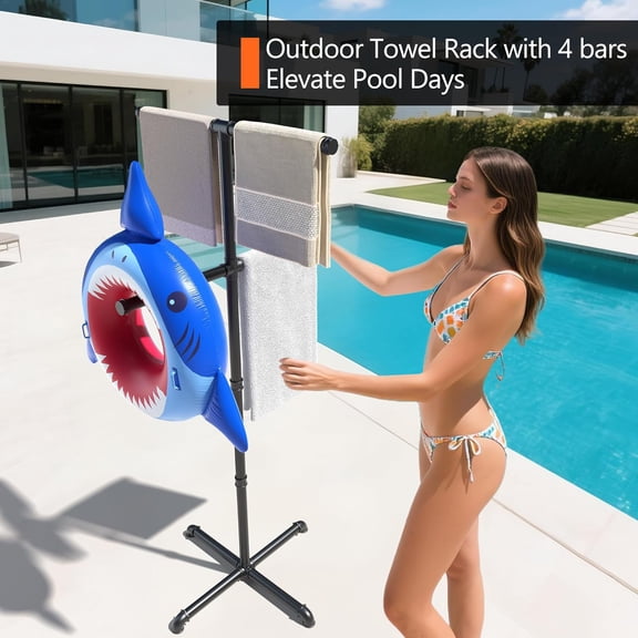 Outdoor Towel Rack for Pool, 59 Inch Pool Towel Holder with 4 Bars