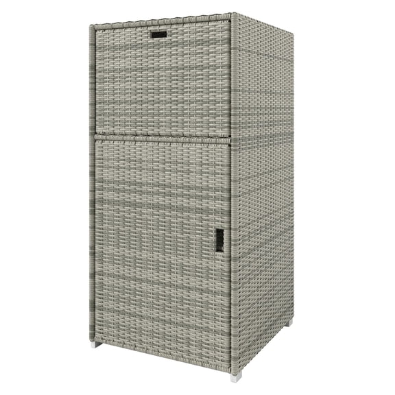 Outdoor Towel Rack for Pool, Rattan Storage Cabinet w/ Drawer & Cabinet - Gray