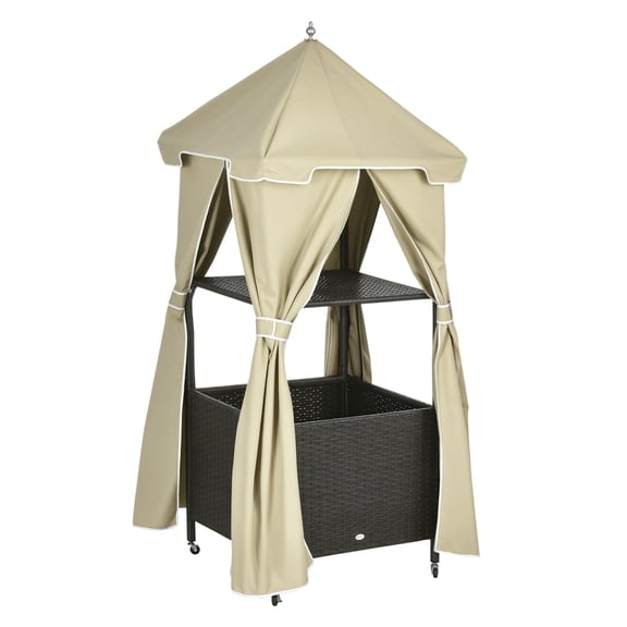 Outdoor Towel Valet Caddy, Covered Poolside Towel Rack, Rolling PE Rattan Storage, Beige - Keep Pool Towels Dry & Organized