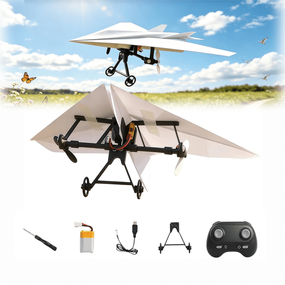 Outdoor Toys for Student, Remote Airplane, Paper Airplane Kit, Kids Birthday Gift, Dual Propeller Diy Outdoor Glider, Rc Paper Airplane Building Kit, Hobby Flying Toys