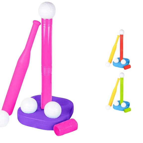 Outdoor Toys T Set for Toddlers and Kids 35 Tball System with 20-Inch Batting Tee Stand 9 Soft Baseballs Bat Kit for Backyard Play and Early Baseball Skills Training