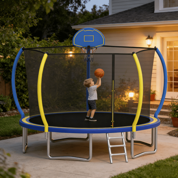 Outdoor Trampoline with Enclosure Net, Segmart 12Ft Trampolines for Kids and Adults, Recreational Trampoline with Ladder, Heavy Duty Yard Trampolines, Heavy-Duty Galvanized Steel Round Trampolines
