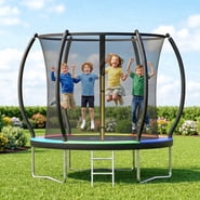 Outdoor Trampoline, Fashionsport Outfitters 8FT/10FT/12FT/14FT Round Jumping Trampoline with Enclosure Net and Ladder, Recreational Backyard Trampolines Anti-Rust for Kids Birthday Gift