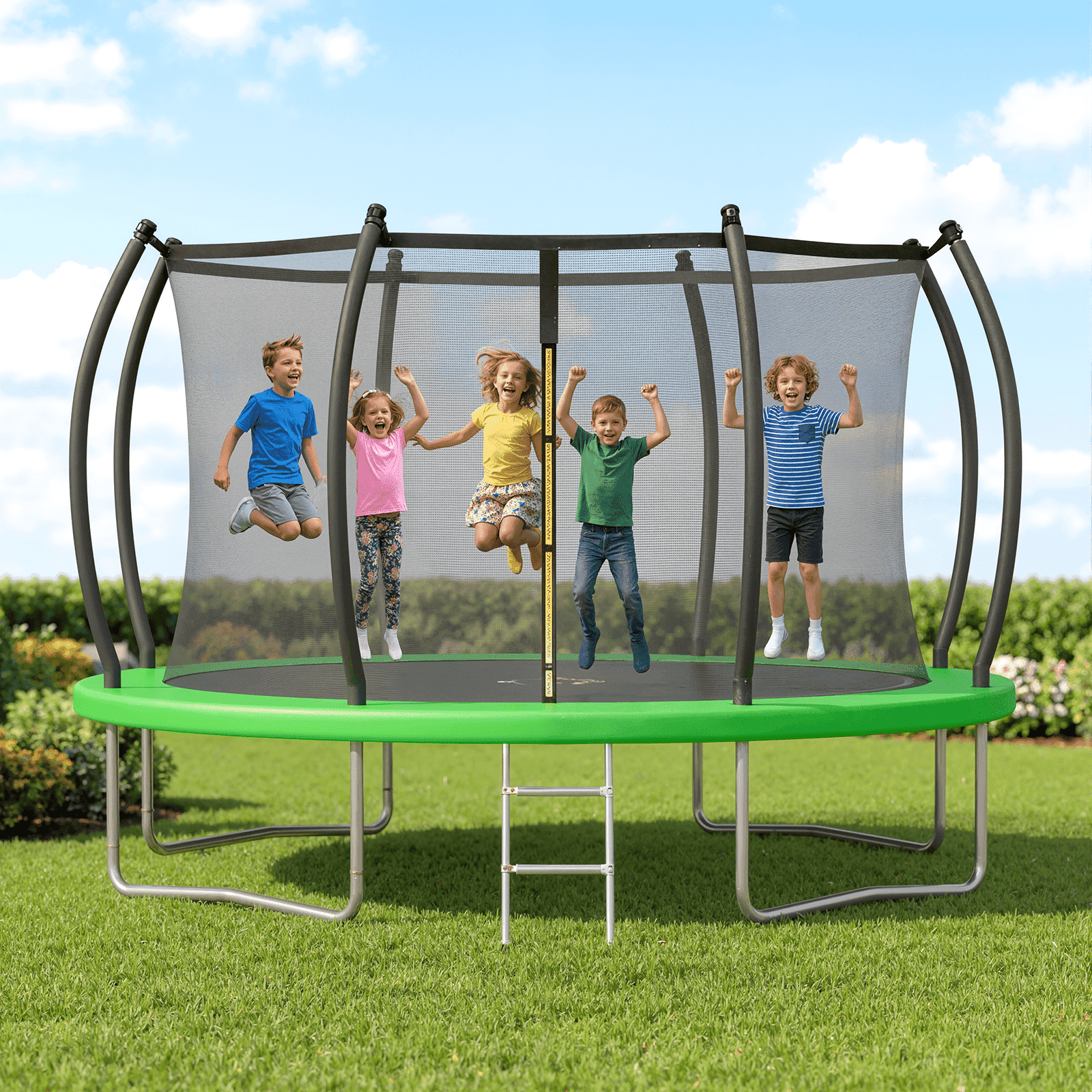 Outdoor Trampoline,Fashionsport Outfitters 8FT/10FT/12FT/14FT Round Jumping Trampoline with Enclosure Net and Ladder,Recreational Backyard Trampolines Anti-Rust for Kids Birthday Gift
