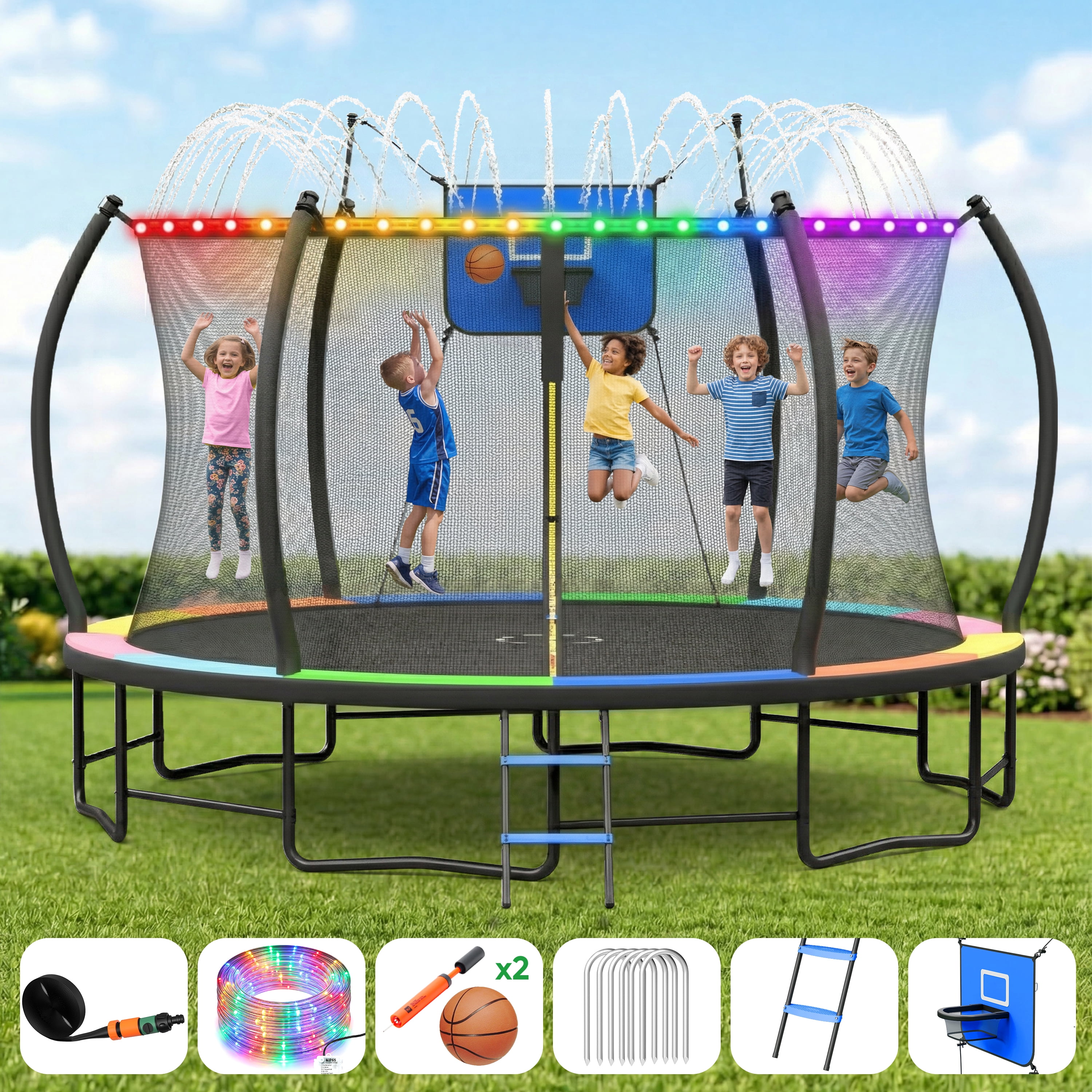 Lighting Rope Ladder Outdoor Trampoline,Fashionsport Outfitters 16FT Round Jumping ...