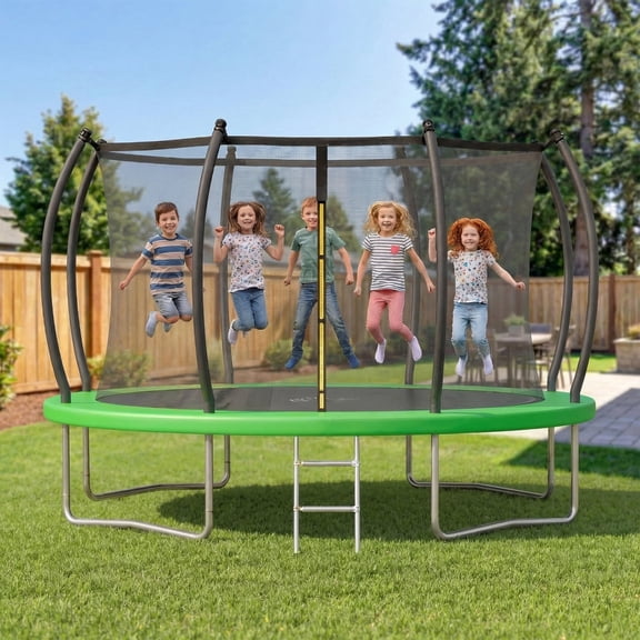 Gardwin Outdoor Trampoline 10FT/12FT/14FT Round Jumping Trampoline with Enclosure Net and Ladder,Recreational Backyard Trampolines Anti-Rust for Kids Birthday Gift
