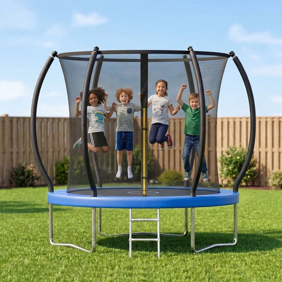 Gardwin Outdoor Trampoline 10FT/12FT/14FT Round Jumping Trampoline with Enclosure Net and Ladder,Recreational Backyard Trampolines Anti-Rust for Kids Birthday Gift