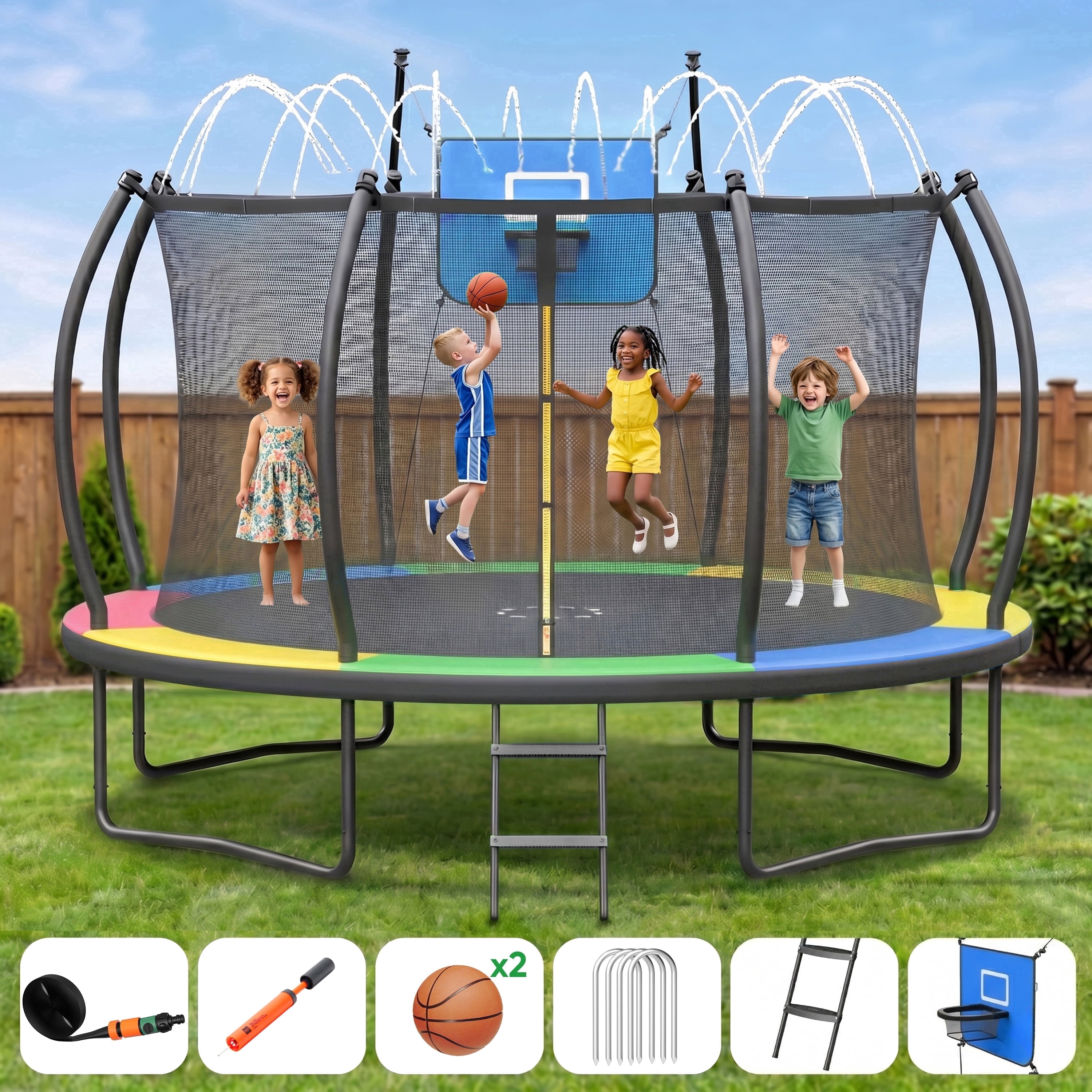 Outdoor Trampoline,Gardwin 12FT/14FT Round Trampoline with Ladder ...