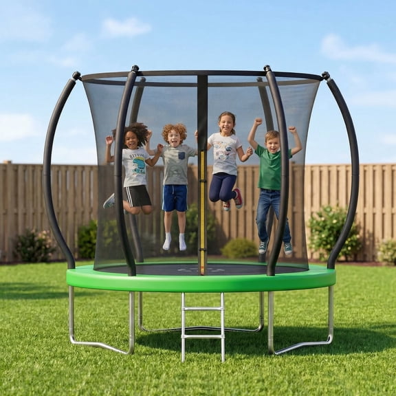 Gardwin Outdoor Trampoline 10FT/12FT/14FT Round Jumping Trampoline with Enclosure Net and Ladder,Recreational Backyard Trampolines Anti-Rust for Kids Birthday Gift