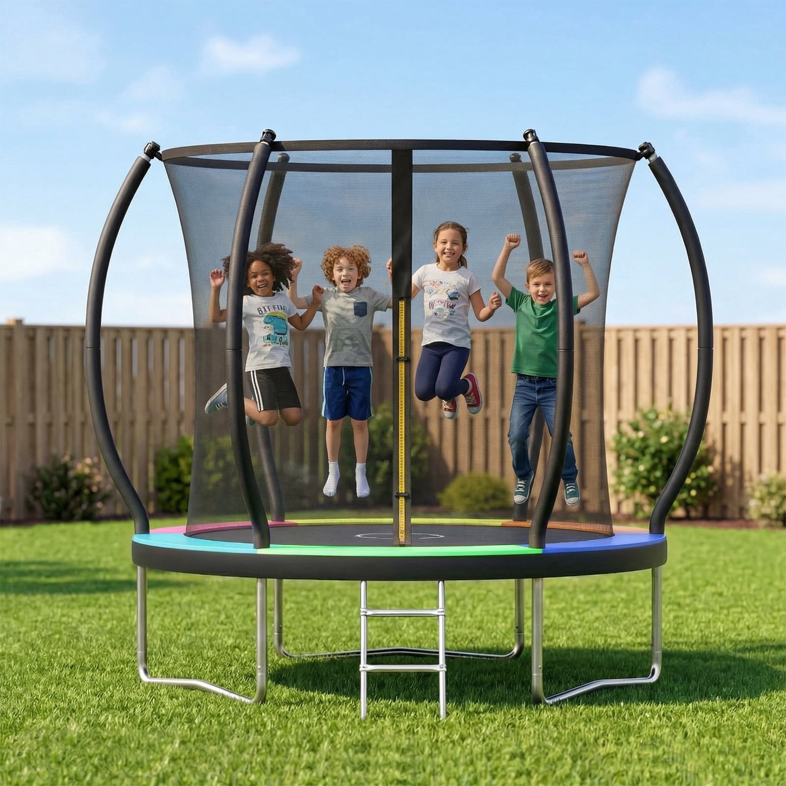 Gardwin Outdoor Trampoline 10FT/12FT/14FT Round Jumping Trampoline with Enclosure Net and Ladder,Recreational Backyard Trampolines Anti-Rust for Kids Birthday Gift
