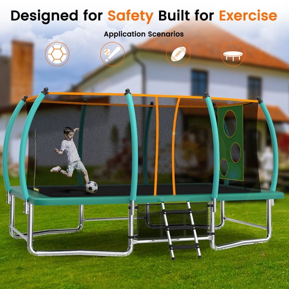 Unbranded Trampoline Rectangular Game Tumbling Outdoor for Kids Adults 8 x 14 FT