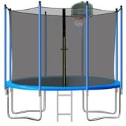 Outdoor Trampolines for Kids and Adults, Segmart 10ft Trampoline with Basketball Hoop and Enclosure Net, 600LBS Weight Capacity Trampolines for Backyard Patio Garden, Blue