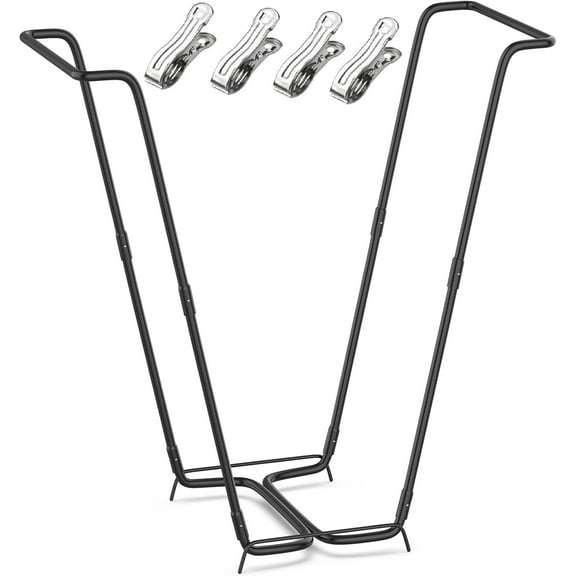 Outdoor Trash Bag Holder Metal Garden for Yard Waste Stand Holds 30-45 Gallons Leaf with 4 Clips Leaves Camping Lawn Party Weeding Gardening1pcs+4clips