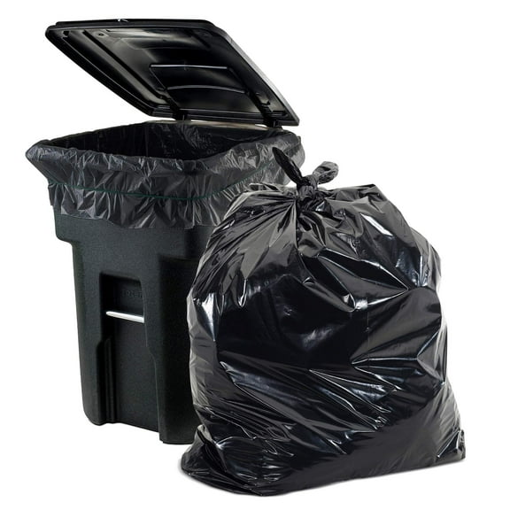 Black Outdoor Trash Bags, 1.5 Mil Leakproof Can Liners, 100 Count, 60 Gallon, 38 x 58 in