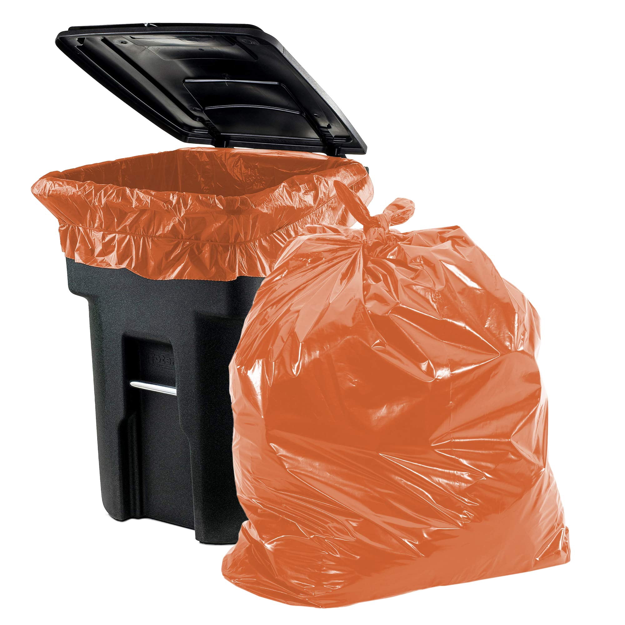 Orange Outdoor Trash Bags, 2 Mil Leakproof Polyethylene, 100 Count, 56 Gallon