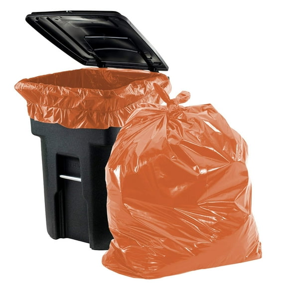 Outdoor Trash Bags Large 43" x 47", Pack of 100 Orange Trash Can Liners, Thin 2 Mil Polyethylene Big Garbage Bags Unscented, Leakproof Waste Basket Bags, 56 Gallons Kitchen Waste Basket Liner