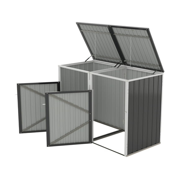 Outdoor Trash Can Enclosure Shed - 54 cu.ft Capacity, Stores 2 Bins in Galvanized Steel Construction