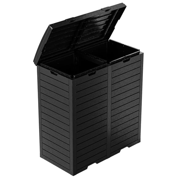 Outdoor Trash Can with Lid, Outdoor Trash Bin & Pull-Out Liquid Drawer, Dual Lid Closure Design, Waterproof Resin Garbage Can Container for Patio, Backyard, Deck (Black, 76 Gallon)