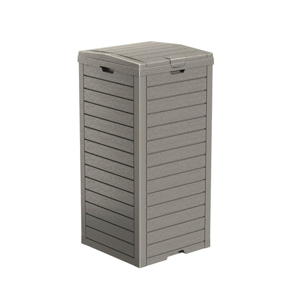EasyUp Outdoor Trash Can with Lid, Outdoor Trash Bin & Pull-Out Liquid Drawer, Dual Lid Closure Design, Waterproof Resin Garbage Can Container for Patio, Backyard, Deck (Gray, 31)