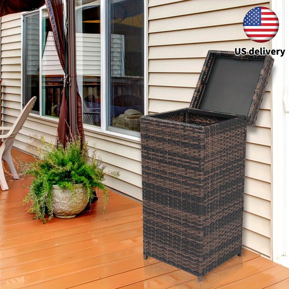Outdoor Trash Can Rattan Garbage Can Trash Bin with Removable Lid
