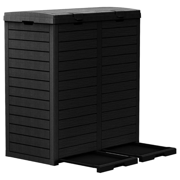Outdoor Trash Can, Waterproof Resin Garbage Can, Durable and Stylish Waste Bin for Kitchen, Garden, Deck (Black, 62 Gal)