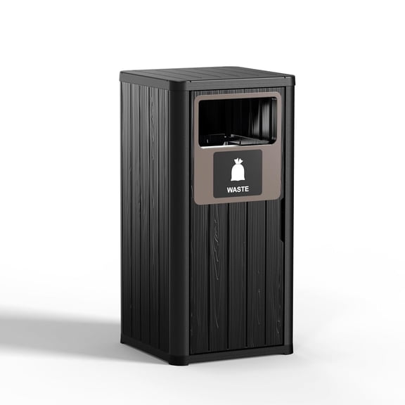 Outdoor Trash Can, Waterproof Resin Garbage Can for 30 to 39 Gallon, Single Barrel Outside Trash Bin for Porch, Backyard, Deck, Patio, Black