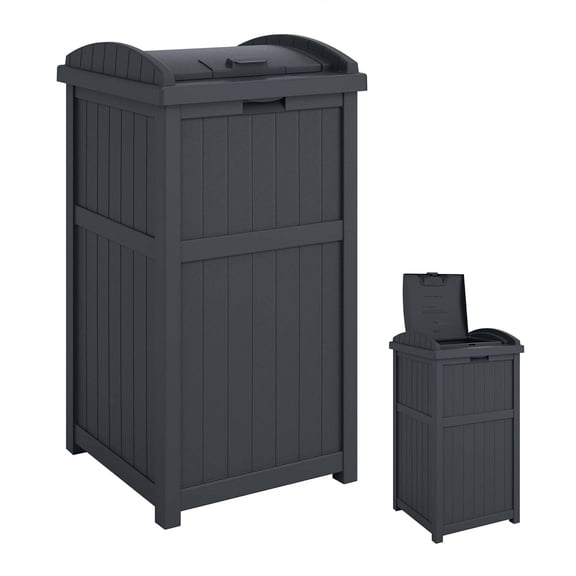 Outdoor Trash Hideaway, Resin Refuse Container with Lid, 30-Gallon Capacity Concealed Waste Storage for Patio, Backyard, or Garden
