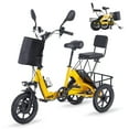 thumbnail image 1 of Foldable Electric Tricycle for Adults, 350W Motor, 35-Mile Range, 480Wh Removable Battery, 2 Seats, Large Basket, Dual Disc Brakes - Ideal for Seniors & Women,Yellow, 1 of 9