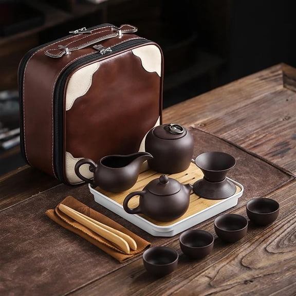 Outdoor Travel Tea Set Purple Clay Portable Teapot Set Gaiwan Tea Cups Of Tea Ceremony Teacup Fine Gift Organizer Cup Set
