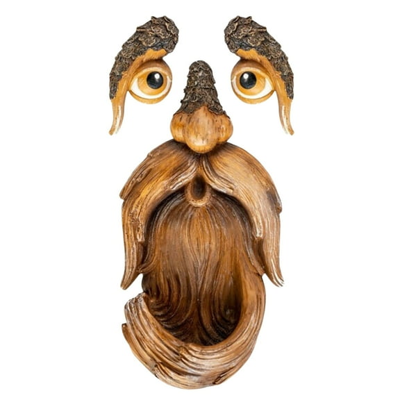 Outdoor Tree Face Resin Sculpture – Detailed Carved Facial Garden Art with Separate Eyebrows – Wall Statue Decor