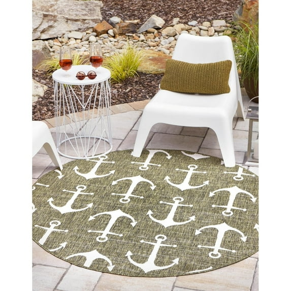 Outdoor Trisha Collection Area Rug Green - 7'10" Round
