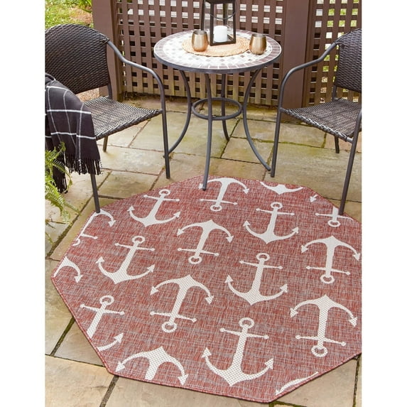 Outdoor Trisha Collection Area Rug Rust Red - 7'10"x7'10" Octagon