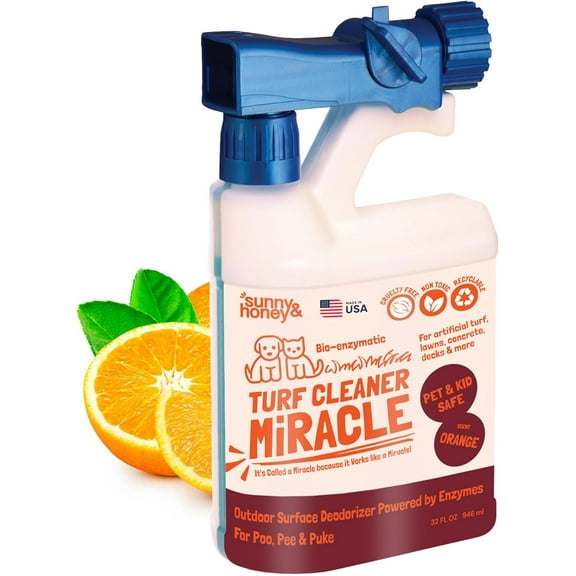 Outdoor Turf Cleaner - Pet Urine Enzyme Cleaner - Dog Urine Neutralizer for Grass - Long-Lasting Orange Scent & Yard Sprayer Ready (32 fl oz)