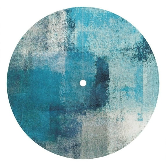 Outdoor Turquoise and Grey Abstract Art Round Tablecloth with Umbrella Hole and Zipper,Fabric Washable Table Cover for Patio, Party, Picnic 60 X 60 Inch