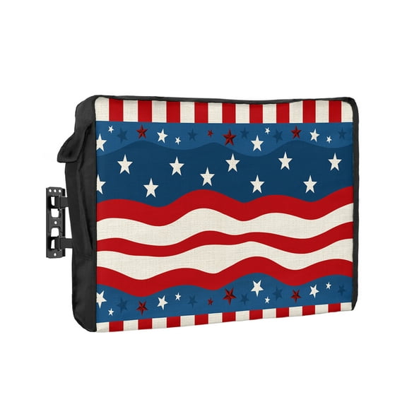 Outdoor Tv Cover 50 To 55 Inch, Independence Day America Flag Pentagram Cotton Linen Waterproof And Weatherproof Tv Covers Tv Display Protectors For Outside Flat Screen Tv 58x37x4.5In