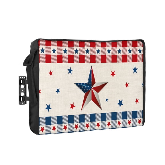 Outdoor Tv Cover 50 To 55 Inch, Independence Day USA Flag Star Blue Red Plaid Waterproof And Weatherproof Tv Covers Tv Display Protectors For Outside Flat Screen Tv 40x25x4.5In