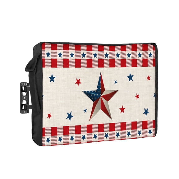 Outdoor Tv Cover 50 To 55 Inch, Independence Day USA Flag Star Red Plaid Waterproof And Weatherproof Tv Covers Tv Display Protectors For Outside Flat Screen Tv 30x19x4.5In