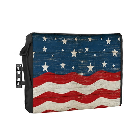 Outdoor Tv Cover 50 To 55 Inch, Independence Day Vintage America Flag Wood Grain Waterproof And Weatherproof Tv Covers Tv Display Protectors For Outside Flat Screen Tv 48x30x4.5In