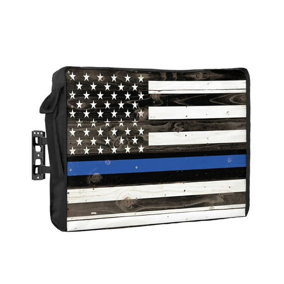 Outdoor Tv Cover 50 To 55 Inch, Thin Blue Line Police, Honor Law Enforcement USA Vintage Flag Waterproof And Weatherproof Tv Covers Tv Display Protectors For Outside Flat Screen Tv 75x45x4.5In