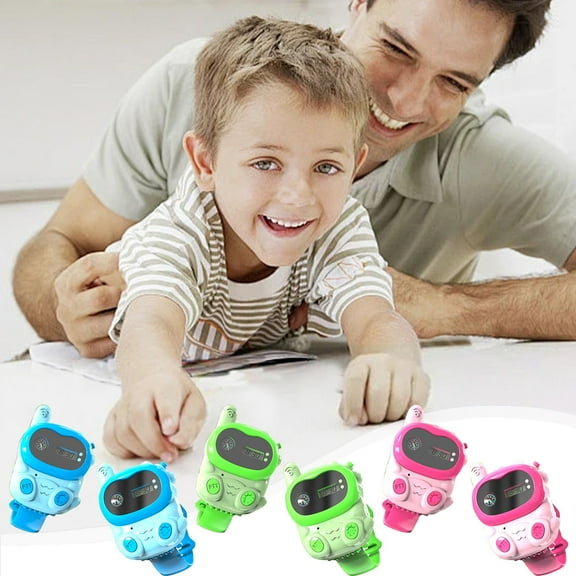 Outdoor Two-Way Communication Wrist Watch Walkie Talkie | USB Rechargeable | Digital Display | Handheld Wearable Device | 1500m Range | 2 Pack | Blue Pink Green