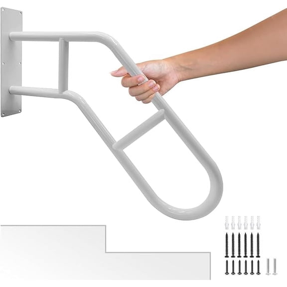 Outdoor U-Shaped Stair Railing - 28" Grab Bar for Steps, Matte White Finish, Wall-Mounted Handrail for Outdoor Steps, Porch, and Garden